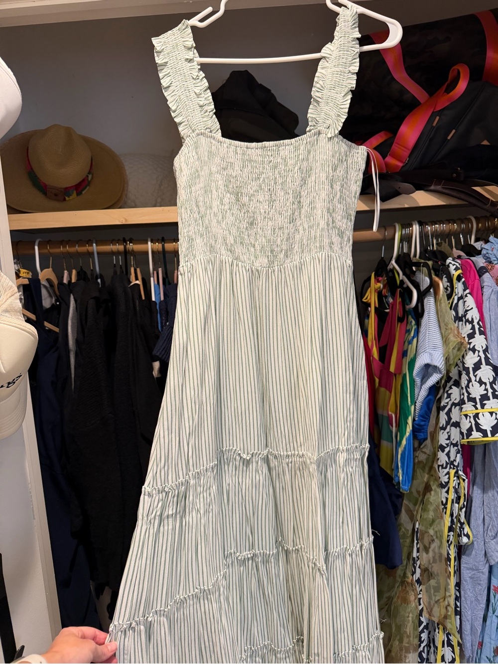 Light Green Striped Smocked Sundress - Lucy Paris